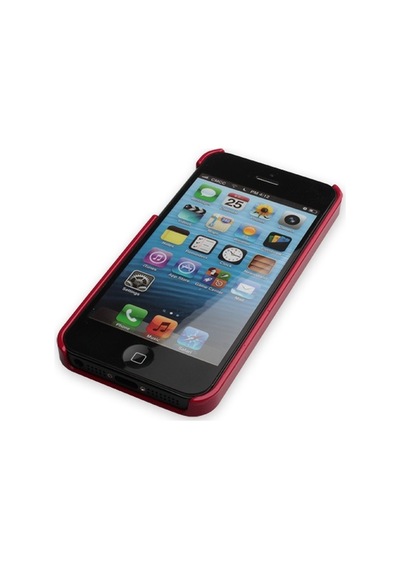 Apple Uyumlu iPhone 5s İle Sert Kauçuk Kılıf Logolu Parlak Kırmızı Renk