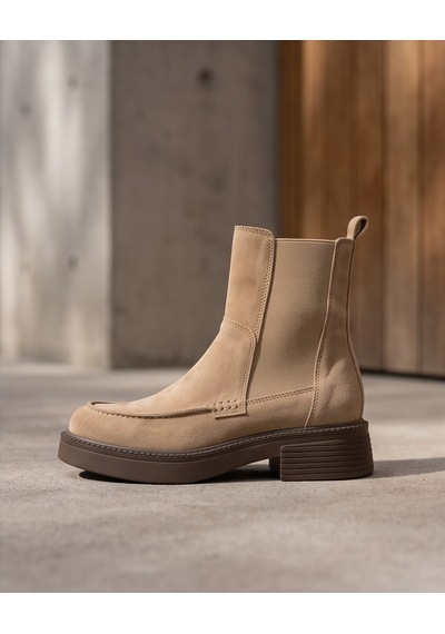 Futsishoes Freya Camel Hakiki Süet Deri Lastikli Kalın Taban Günlük Şık Kadın Bot