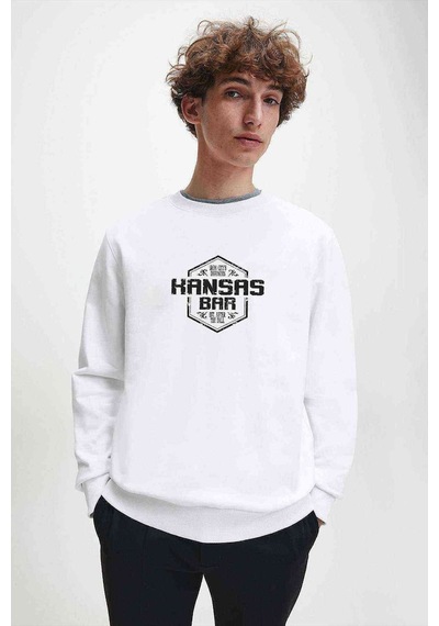 Altered Carbon Kansas Bar Baskılı Beyaz Erkek Örme Sweatshirt