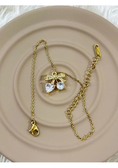 Premium Gold Renk 316l Çelik Altın Renkli Fiyonk Ve Taş Detaylı Halhal 25cm