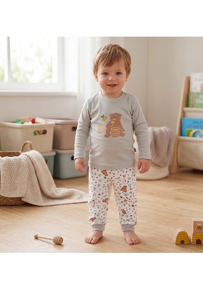 Motherlove %100 Organik Bebek Pijama Takımı 3 - 36 Ay Gri