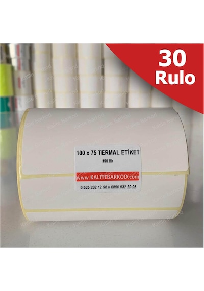 Termal Etiket 100X75 - Barkod Etiketi 30 Rulo 10.500 Adet