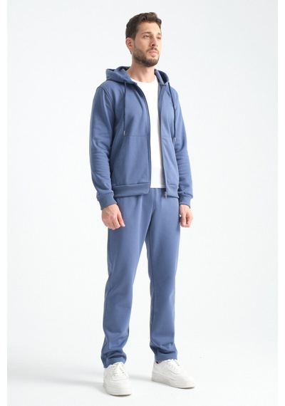 Shooter Sportswear Shooter Erkek Kışlık Eşofman Takımı Thermosoft Teknolojisi İçi Kuzu Görünümlü Regular Kalıp Minimal Logo Kapüşonlu İndigo