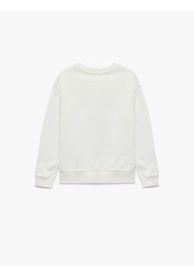 Koton Uzun Kollu Bisiklet Yaka Baskılı Sweatshirt Ekru 7wkb10183tk