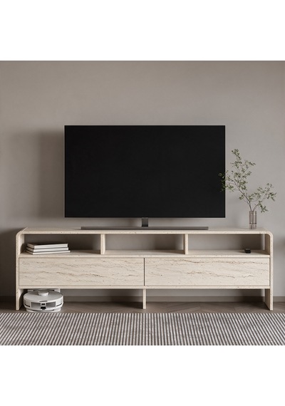 İnarch Dizayn Onda 2 Kapaklı Tv Sehpası - 160 Cm Modern Depolama Üniteli Tv Konsolu Traverten İnarch Dizayn Onda 2 Kapaklı Tv Sehpası - 160 Cm Modern Depolama Üniteli Tv Konsolu Traverten