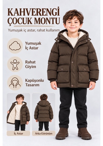 Ahengim Erkek Çocuk Kapüşonlu Peluş Astarlı Kışlık Şişme Mont Fermuarlı Cepli Ak4301 Kahverengi Ahengim Erkek Çocuk Kapüşonlu Peluş Astarlı Kışlık Şişme Mont Fermuarlı Cepli Ak4301 Kahverengi