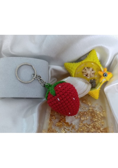Sevimli Çilekli Anahtarlık Amigurumi Örgü Anahtarlık Ve Çanta Aksesuarı Çok Renkli