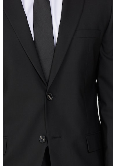 Ac&co Erkek Sıyah Yünlü Slim Fit Mono Yaka Kapak Cepli Takım Elbise Siyah