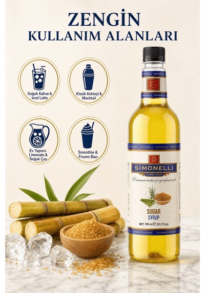 Simonelli Şeker Sade Şurup Simple Syrup Aromalı Kahve ve Kokteyl Şurubu 700 ML + Pompa