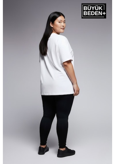 Superlife Büyük Beden Kadın Basic Tişört Pamuklu Düz T-shirt 3xl-6xl Spr26btsk510 Beyaz