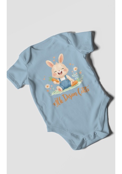 Morivokids İlk Dişim Çıktı Kısa Kollu Bebek Body %100 Pamuk Zbn119-kk Bebe Mavisi