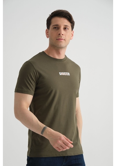 Shooter Sportwear Shooter Erkek T-shirt Minimal Baskılı Pamuklu Kumaş Standart Kalıp Haki