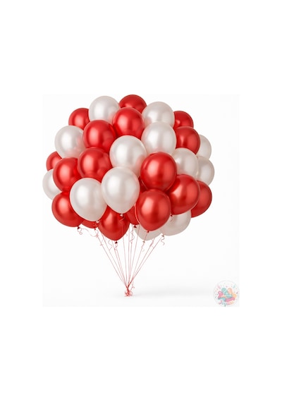 Metalik Kırmızı Ve İnci Beyaz Balon Seti 24 Parça A Kalite Latex Balon, Parti Ve Özel Gün Seti Çok Renkli