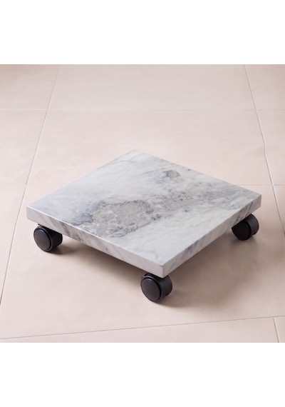 Mermer Desenli Tekerlekli Stand Saksı, Damacana Ve Tüp Altlığı 30x30 Cm Beyaz - Gri