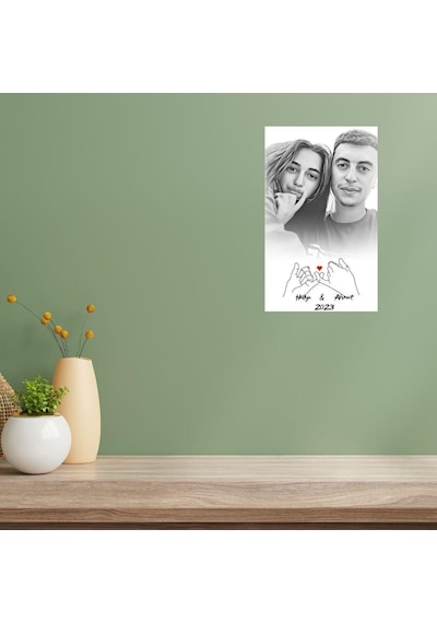 Sevgililere Özel Karakalem Çift El Duvar Posteri - Çerçevesiz