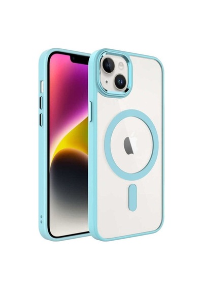 Apple Uyumlu iPhone 14 Plus Kılıf Wireless Şarj Özellikli Zore Krom M-safe Silikon Kapak Yeşil