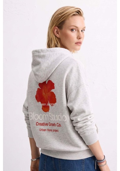 Barrels And Oıl Kadın Kapüşonlu Çiçek Baskılı Sweatshirt - Kar Melanj Kar Melanj