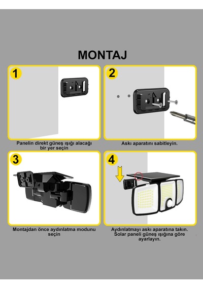 Greentech Güneş Enerjili 223 Cob Ledli, Hareket Sensörlü, 3 Taraflı Aydınlatma / GT-SL25
