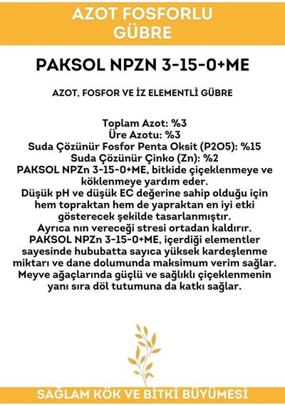 Azot Ve Fosforlu Sıvı Gübre Npzn 3-15-0 Me 1 Litre 1 kg