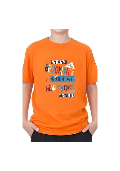 Panios Kids Brooklyn Strong Baskılı Erkek Çocuk Kısa Kollu T-shirt Turuncu