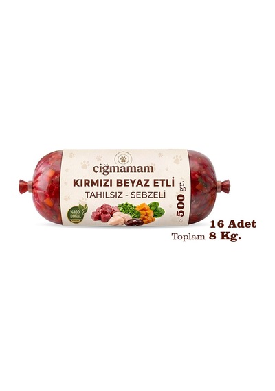 Kırmızı Ve Beyaz Etli Barf Köpek Maması 8 Kg - 500 G X 16