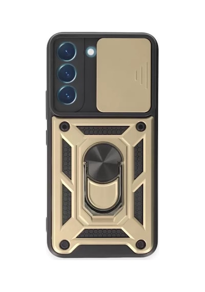 Newface Samsung Galaxy S24 Kılıf Pars Lens Yüzüklü Silikon - Gold Altın