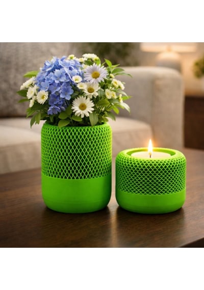 Mum Ve Saksı Dekoratif İkili Set Yeşil