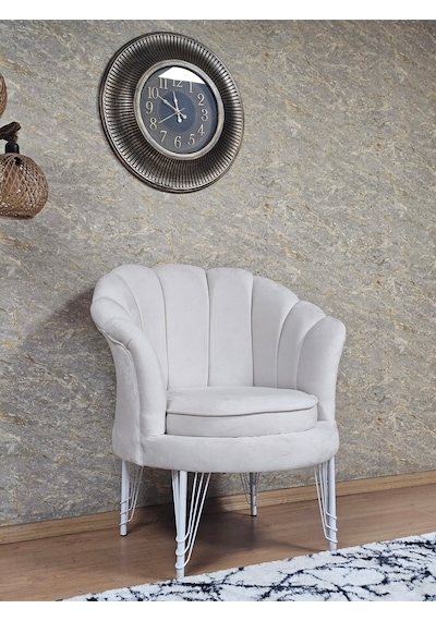 Zafir Tekli İstiridye Beyaz Boyalı Telli Ayak Çay Seti Koltuk Tekli Berjer , Balkon, Salon, Ofis Krem
