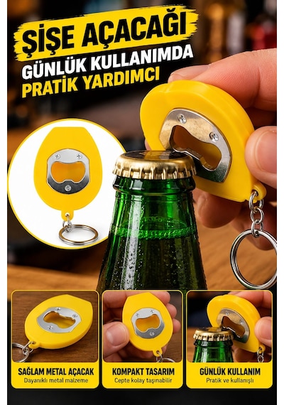 Işıklı Baret Tasarımlı Anahtarlık Şişe Açacaklı Led Işıklı Mini Anahtarlık