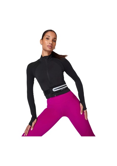 Sweaty Betty Athlete Crop Seamless Workout Zip Up Siyah