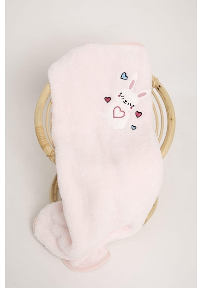 Evlen Home Nakışlı Bebek Battaniyesi Yumuşak Wellsoft Peluş 90x100cm Çocuk Yenidoğan Pudra