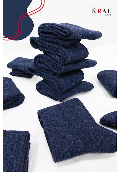 Kral Socks 12 Çift Kışlık Yün Çorap Lambswool Özel Kuzu Yünlü Kadınlar Için Termal Özellikli Çorap Lacivert