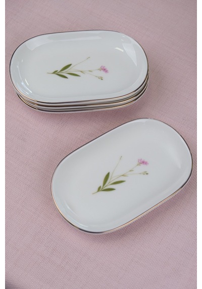 Tabak Evi Porselen Natura Çuha Altın Yaldızlı Oval Kayık Tabak 18x11x2,50cm 4 Lü Çok Renkli