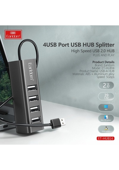 Earldom Hub14 Tak Çalıştır 4lü Usb Çoklayıcı - Siyah M414