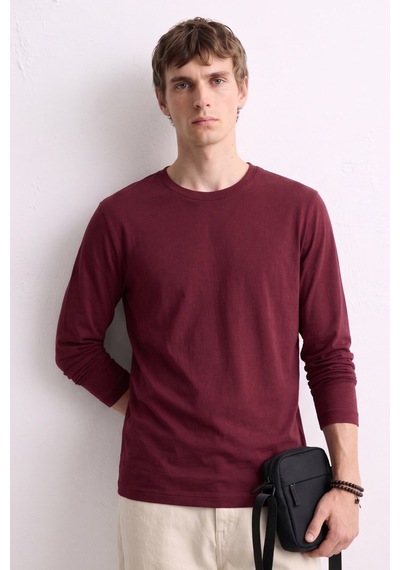 Barrels And Oıl Erkek Bisiklet Yaka İnce Sweatshirt 5074 - Vişne Vişne