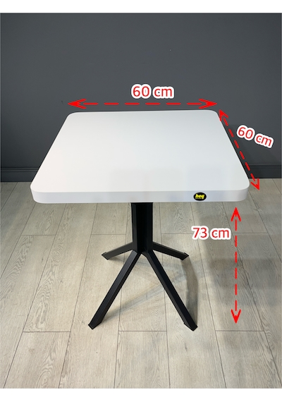 Zeren Kare Beyaz Balkon Masası Mutfak Yemek Masası 60 Cm