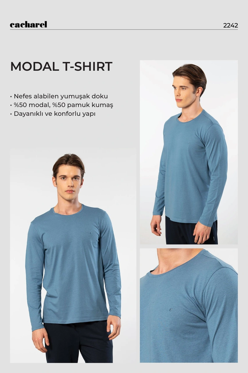Cacharel Erkek Modal Pamuk Bisiklet Yaka T-shirt 2242/indigo İndigo