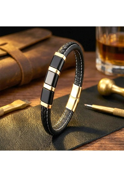 Moncuk Design Sarı-siyah 316l Çelik Ve Saç Örgü Erkek Deri Bileklik 33514b26d4 Çok Renkli