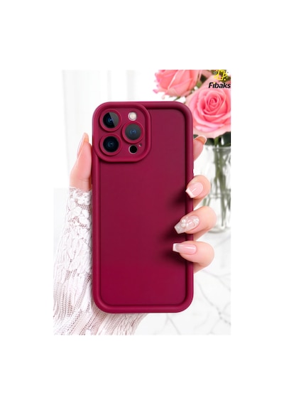 Fibaks iPhone 14 Pro Max Uyumlu Kılıf Kamera Korumalı Yumuşak Dokulu Renkli Silikon Kapak Bordo