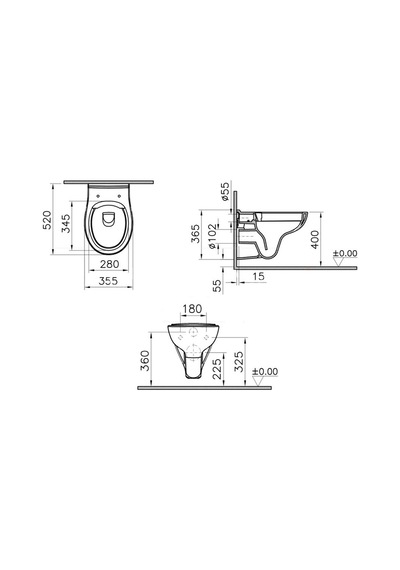 7644l003-0850 VitrA S20 Round Smoothflush Asma Klozet, 52 Cm