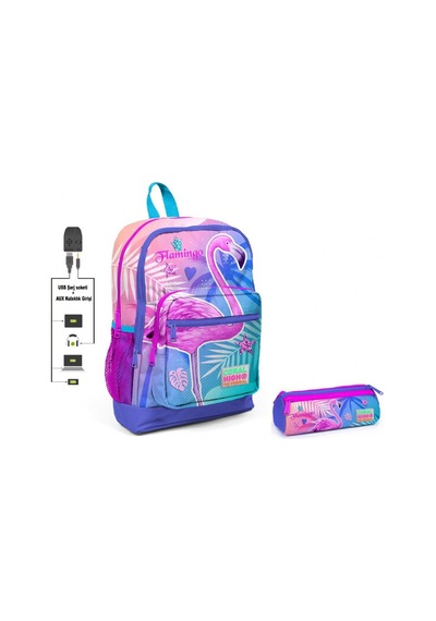 Coral High Pembe Flamingo Baskılı İlkokul Sırt Çantası ve Kalemli