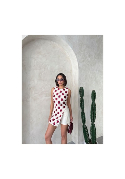 Verymoda Dama Desen Tığ İşi Toptan Bluz Ham Bordo