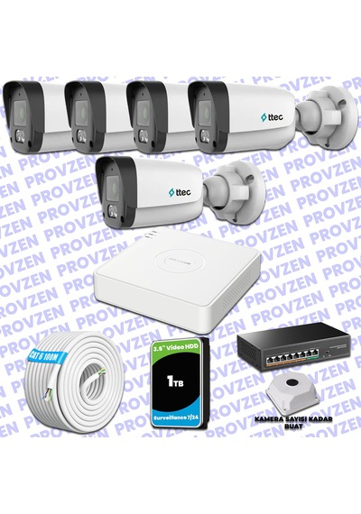 Provzen Ttec Hikvision 5 Kameralı Ip Full Hd Mikrofonlu Güvenlik Kamerası