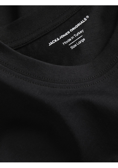 Jack & Jones Erkek Bisiklet Yaka Gögüs Baskili Tisört - Noge - 12310399 Siyah
