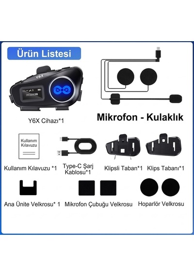 Y6x Kask Intercom Seti - 4 Cihaz 1000m Grup Eşleşme, Fm Radyo & Ipx6 Su Geçirmez