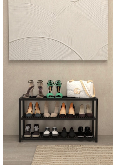 Aju Ayakkabılık Geniş Metal Modern Tasarım 3 Katlı Ayakkabı Rafı Dolabı Açık Vestiyer Siyah Aju Ayakkabılık Geniş Metal Modern Tasarım 3 Katlı Ayakkabı Rafı Dolabı Açık Vestiyer Siyah