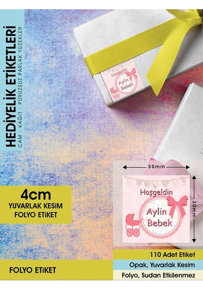 Fiyonklu Doğum Günü Etiketi - 4cm - 110 Adet Folyo Sticker Renkli