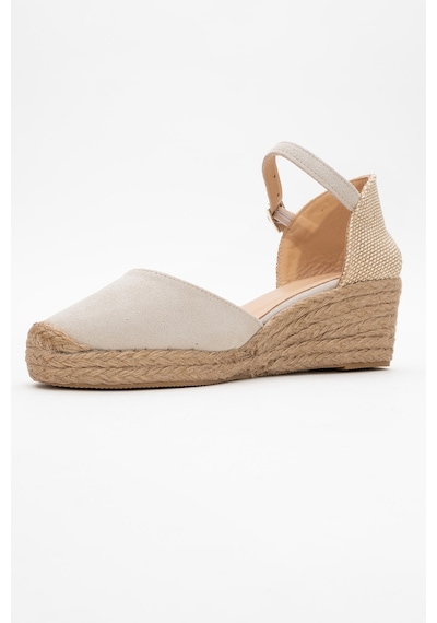 Luvishoes Luvi Shoes Aldea Bej Süet Hakiki Deri Kadın Dolgu Topuk Sandalet Süet Bej