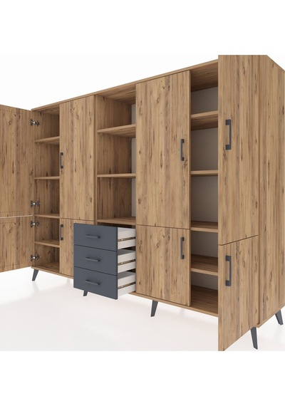 Hyperion Dolap 11 Raflı 3 Çekmeceli 8 Kapaklı 220x44x163 Çam-çam/ Çam-çam/antrasit Hyperion Dolap 11 Raflı 3 Çekmeceli 8 Kapaklı 220x44x163 Çam-çam/ Çam-çam/antrasit