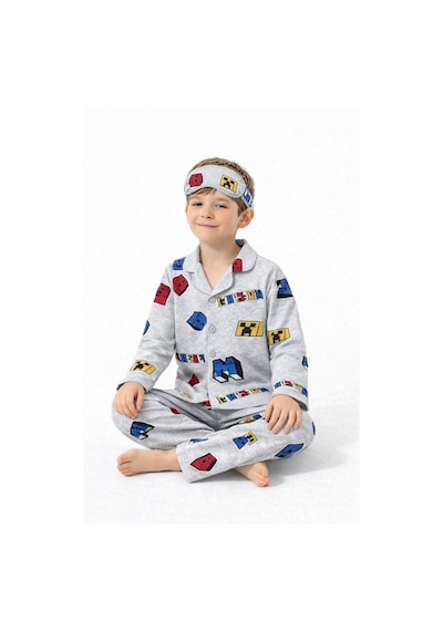 Free Beka Erkek Çocuk Önden Düğmeli Desenli Pijama Takımı %100 Pamuklu Pijama Takımı Çok Renkli